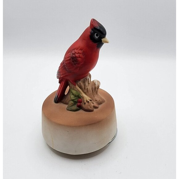 Vintage Gorham Red Cardinal on a branch Wind up porcelain music box - Picture 1 of 9